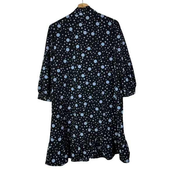Who What Wear Black & Blue Polka Dot Ruffle Mini Dress‎ L - Image 3