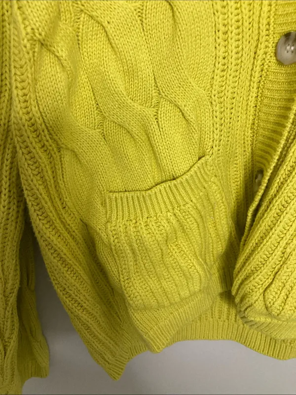 St. John's Bay Neon Yellow Cable Knit V-Neck Cardigan S - Image 7