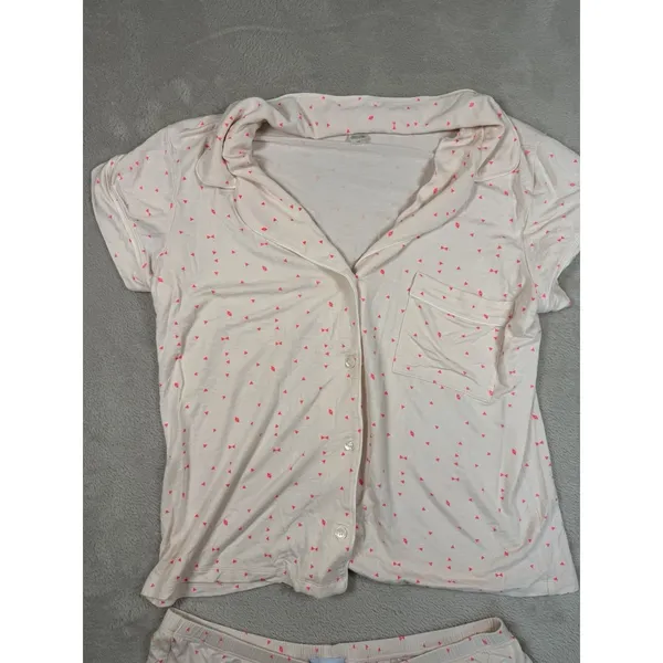 Eberjey Womens Pink White Triangles Pajama Set Short Sleeve Shirt Shorts Large - Image 3