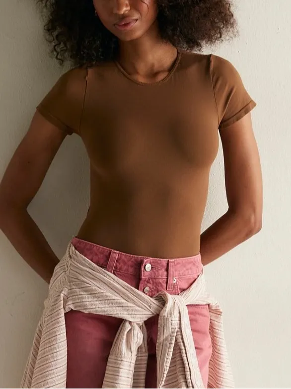 Free People Intimately Clean Lines Tee Bodysuit Crewneck Top Size M L - Image 2