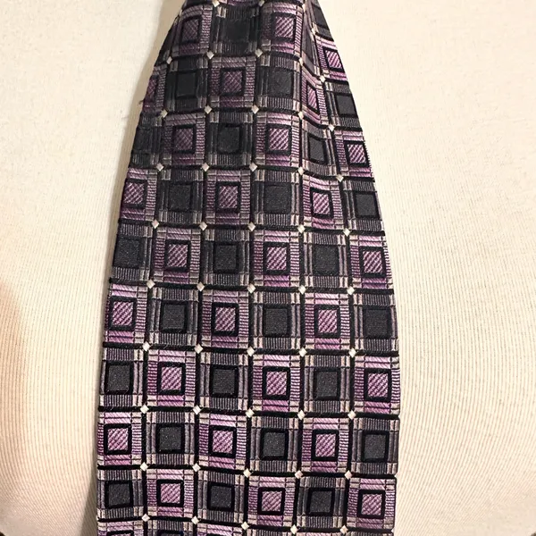 Pronto Uomo Silk Tie Men's Grey Purple Designer Necktie Office Geometric Carrier - Image 2