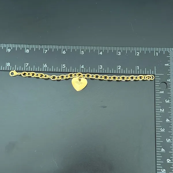 EDFORCE Gold Stainless Steel Heart Charm Link Bracelet 19g. - Image 8