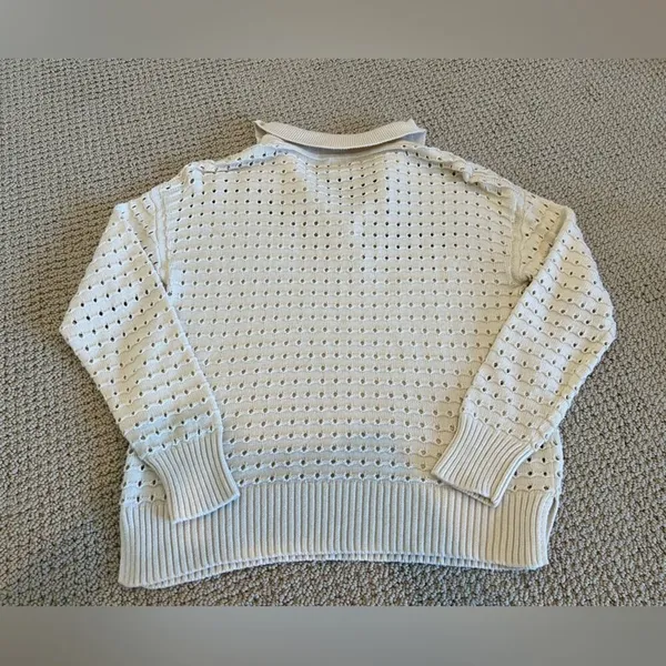Joie Open Stitch/Weave Sweater, Cream, Size Large, Polo, Cozy, Comfy - Image 2