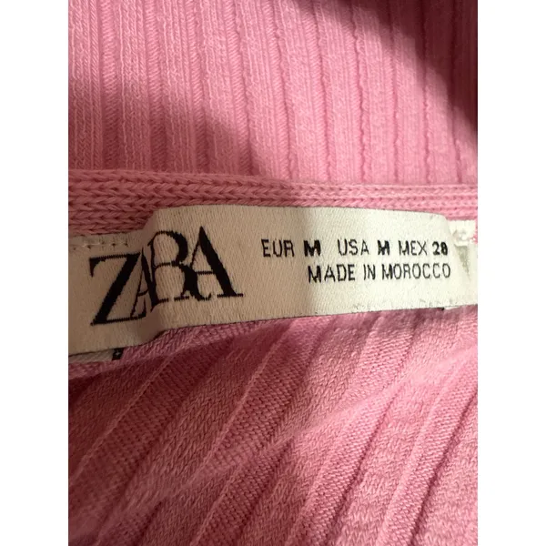 Zara Women's Pink Rib Knit Short Sleeve Sweetheart Neck Stretch Bodysuit Top M - Image 3