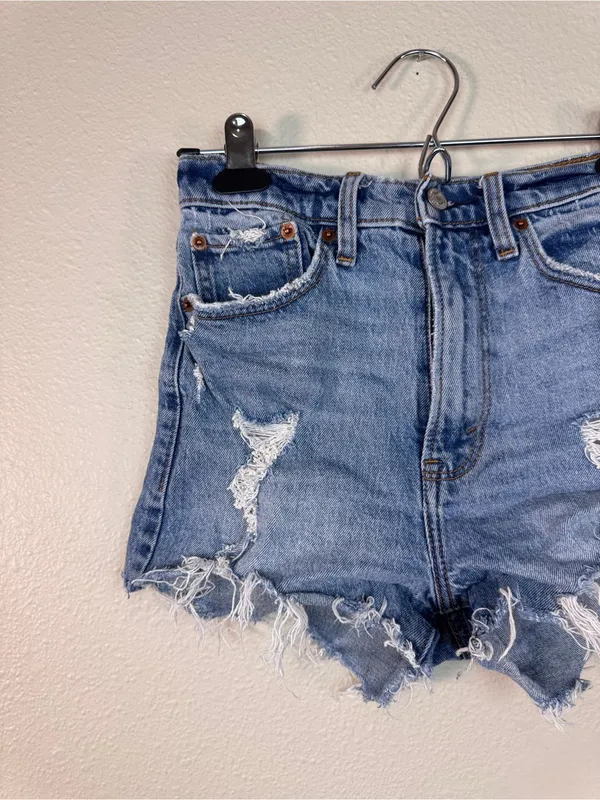 Abercrombie & Fitch Blue High Rise Mom Jeans Shorts Womens 0 Festival Distressed - Image 8