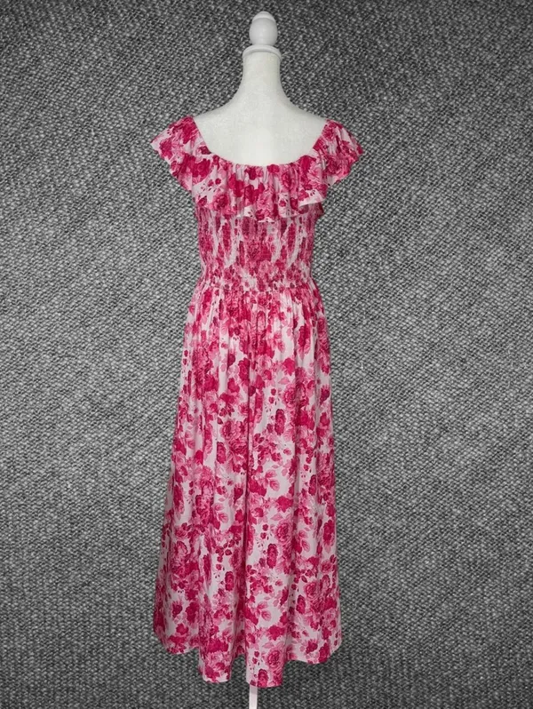 Grace Karin Pink Floral Ruffle Maxi Dress Size M - Image 8