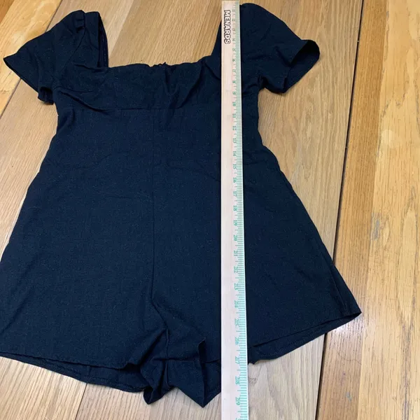 Princess‎ Polly Black Linen Blend Square Neck Puff Sleeve Romper Size US 4 - Image 3