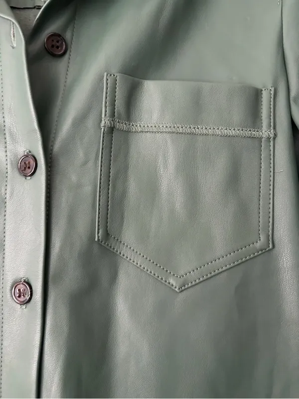 Mango Green Short Sleeve Leather Shirt Dress - Image 3