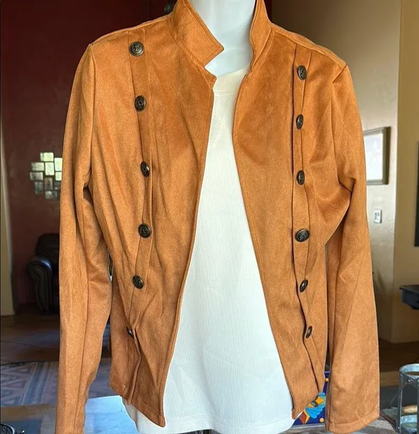 Rust colored faux Suede Military Field Jacket Tan Size M - Image 2