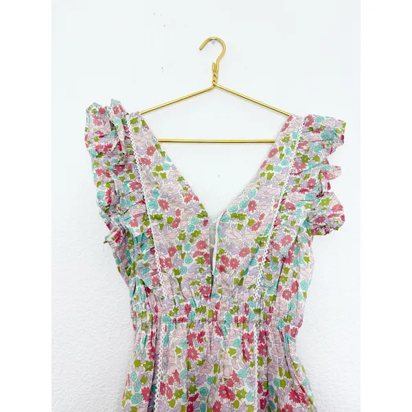 Love The Label Mini Dress Small Pink Green Ines Floral Printed Tiered Ruffle - Image 5