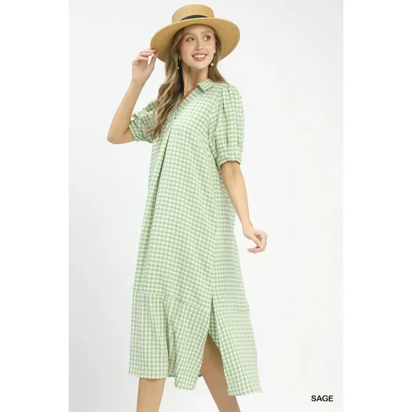 Umgee‎ Gingham Midi Dress with Side Pockets - Small - Image 2