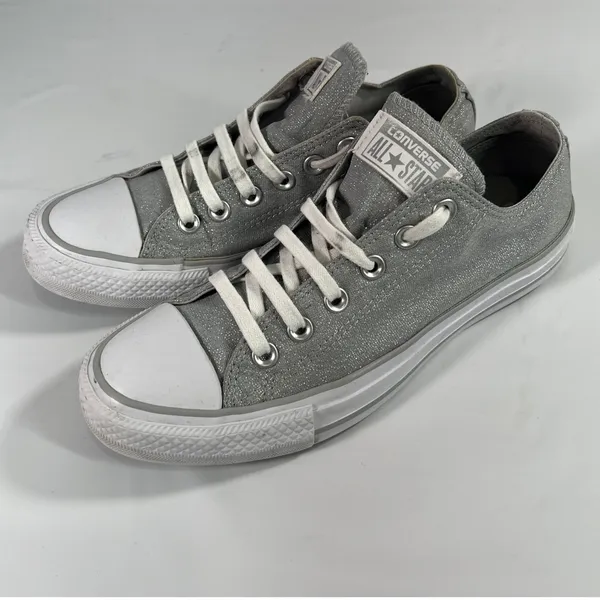 Converse Chuck Taylor Madison Ox Sneaker Silver Sparkle‎ / Mercury Grey Womens 8 - Image 3