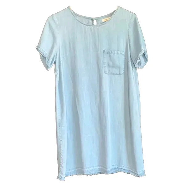 Life in Progress Shift Dress Women Medium Chambray Raw Hem Beachy Light Wash - Image 2