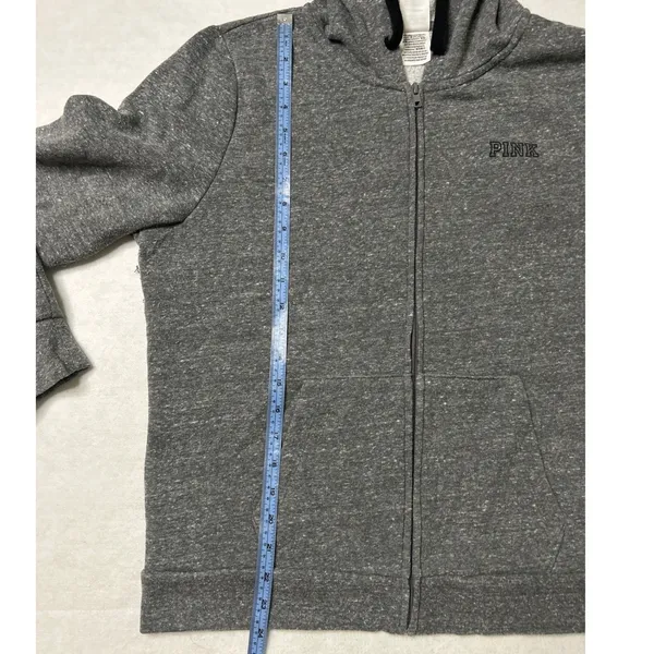 PINK Victoria's Secret Grey Full Zip Hoodie‎ Large Sweatshirt - Image 6