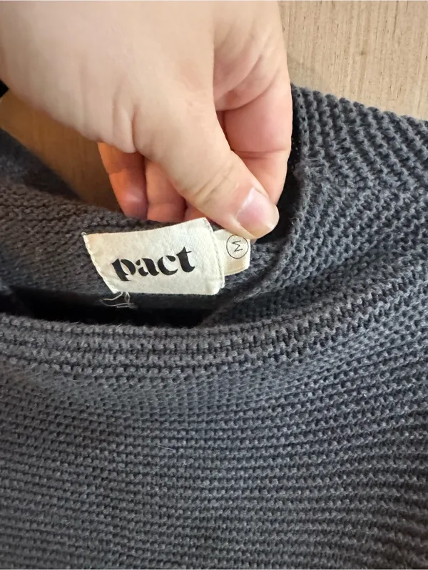 Pact Women's Cotton Charcoal Ribbed Crew Neck Sweater Size Medium - Image 2