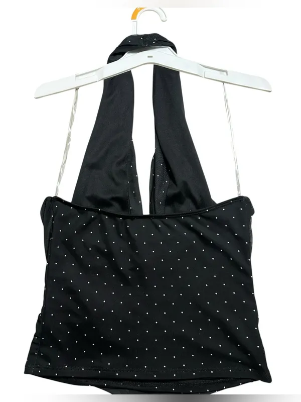 Windsor Black White Polka Dot Halter Cowl Neck Top Size L - Image 4