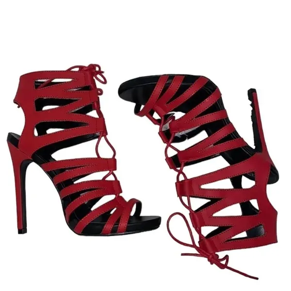 Women's Open Toe Strappy Red Sandals (Size 7) Red - Image 3