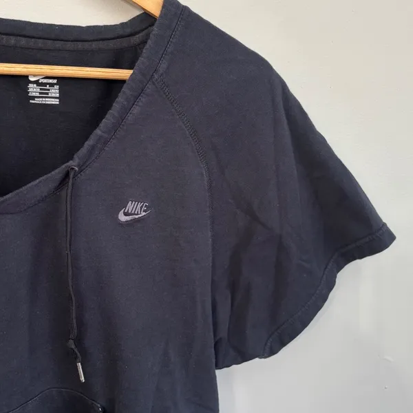Nike Black Top Womens S Short Sleeve V Neck Drawstring‎ Pocket Casual Comfy - Image 3