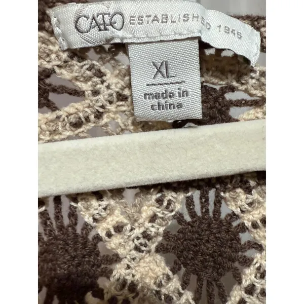 Crochet Lace Peplum Top Ivory Brown Eyelet‎ Sz XL - Image 3