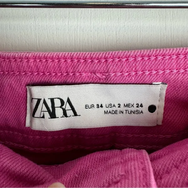 Zara Marine Straight Bright Pink Jeans Sz 2 High Rise Flare Raw Hem - Image 11