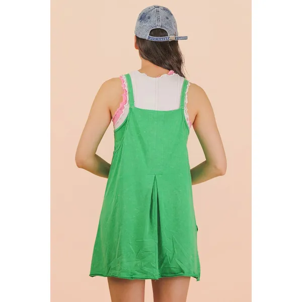 Very J Mineral Washed Green Cotton Romper Mini Dress Small - Image 3