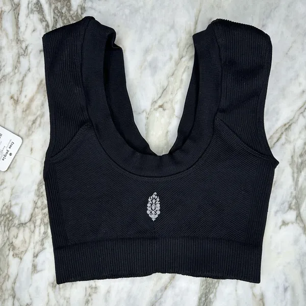 FREE PEOPLE MOVEMENT Scrunch Front Ribbed Sports Bra Crop Top Black Size XS/S - Image 3