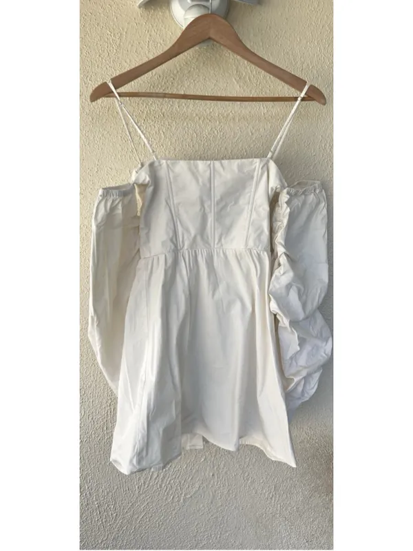 Oh Polly Beneath The Canopy Cream Bardot Corset Shirt Mini Dress UK 6 US 2 - Image 4
