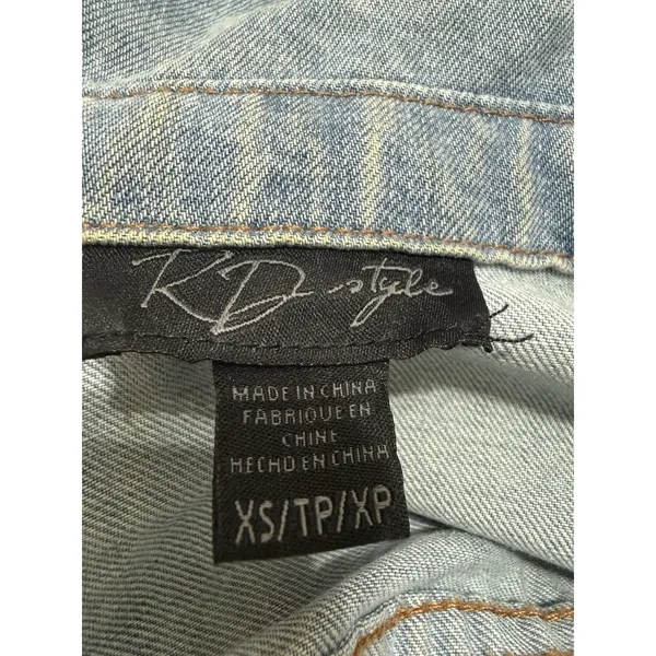 RD Style Womens Size XS Patchwork Denim Jacket Two Tone Blue Raw Hem Distressed - Image 8