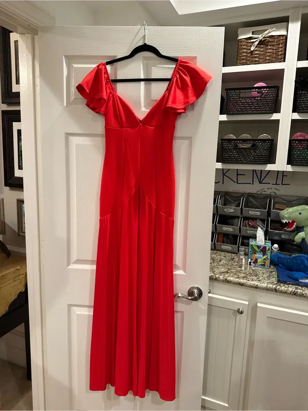 ASOS Red Flutter Sleeve V-Neck Maxi Gown - Image 13