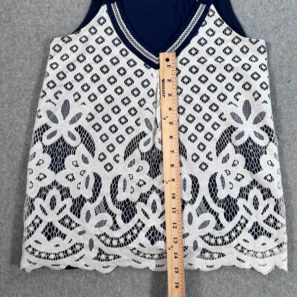 Altar'd State Lace Overlay Tank Top Women's Small Navy Blue/White Jersey Boho - Image 7