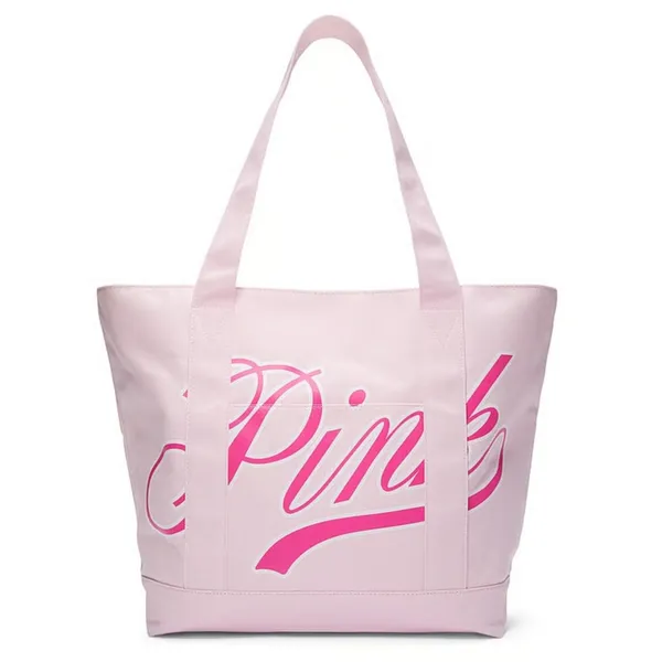 VS Victoria's Secret PINK Canvas Tote Bag Pink Gossip & White NEW - Image 2