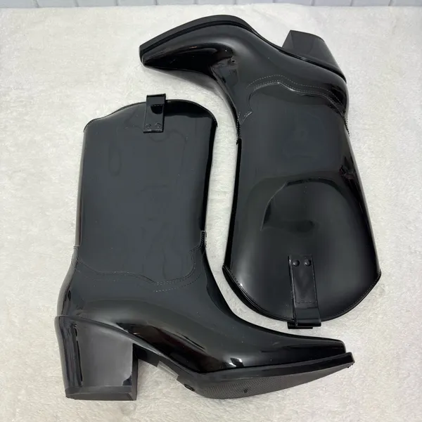 Steve Madden Glossy Tall Black‎ Heeled Rubber Boots Size 7 - Image 11