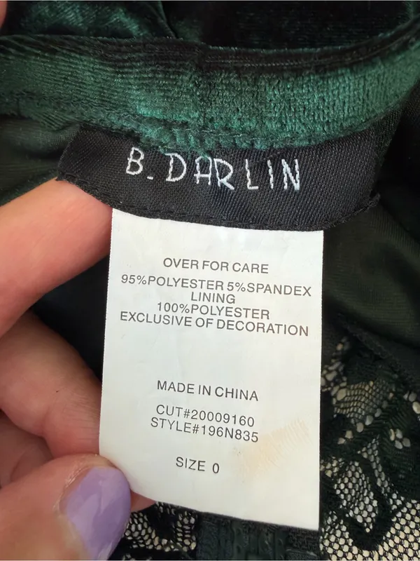 B. Darlin green velvet and lace dress size 0 - Image 6