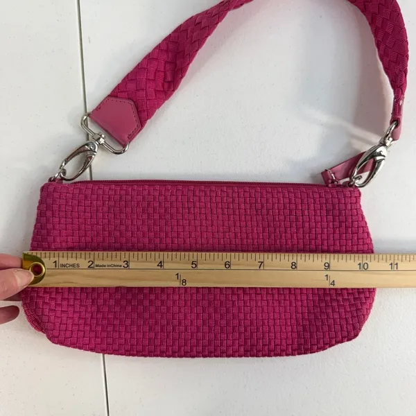 Vtg Y2K The Sak Small Pink Woven Shoulder Bag‎ Silver Zipper Femme Twee Crochet - Image 12