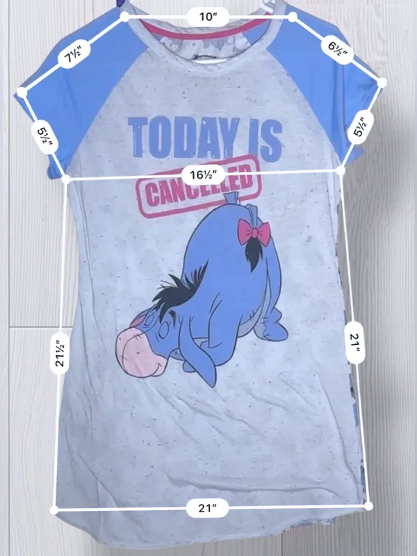 DISNEY Winnie The Pooh Eeyore "Today Is Cancelled" Raglan Nightgown - Image 8