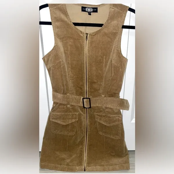 Rewash Womens Full Zip Belted Brown Dress Removable Belt, Flap Patch Pockets S - Image 3