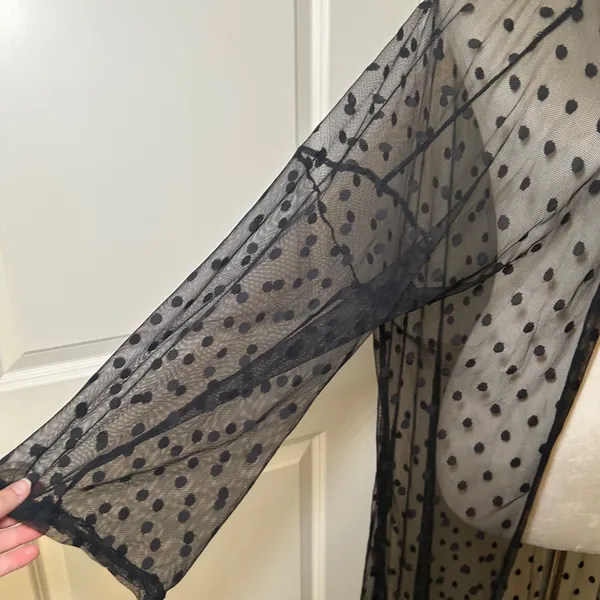 Agnes & Dora Black Polka Dot Sheer Mesh Duster Cardigan Medium whimsygoth girly - Image 2