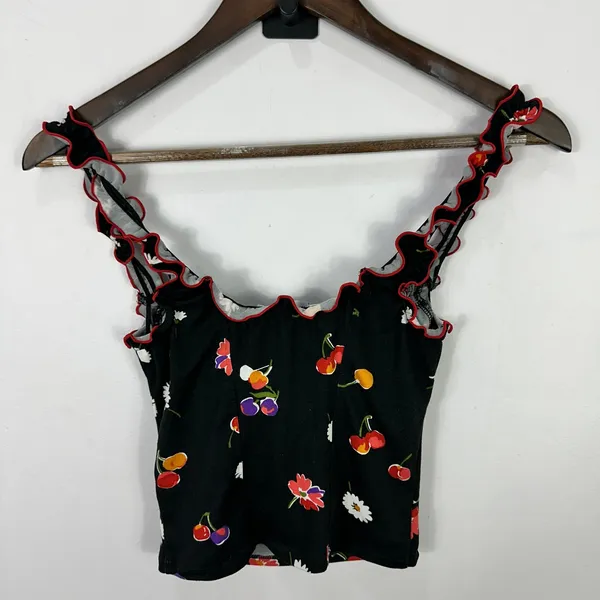 Urban Outfitters Babydoll Top Women XS Black Cherries Floral Y2K Coquette Dainty - Image 4