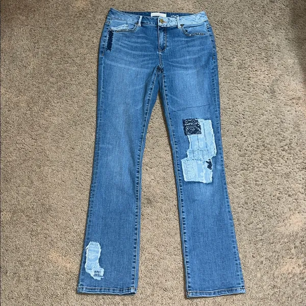 Sundance Magnolia Low Country Bandana Patchwork Embroidered‎ Jeans Blue 28 - Image 2