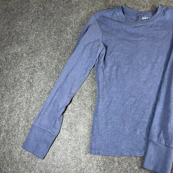 Quince Women Blue Organic Cotton Slub Long Sleeve Crew Neck Tee XS Vertical Seam - Image 2