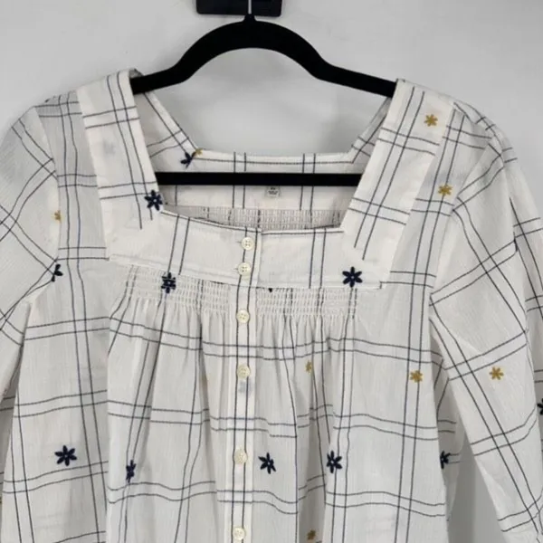 Madewell Embroidered Windowpane Square-Neck Button-Down Top‎ White White Wash XS - Image 8