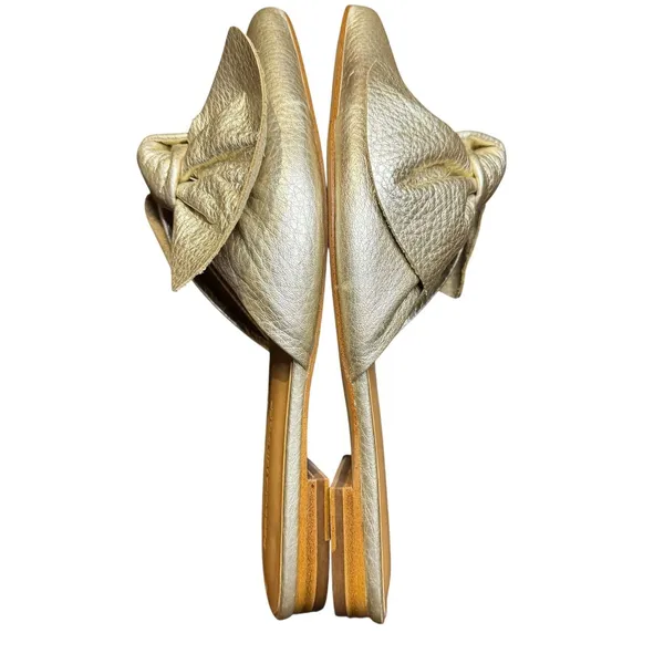 Rebecca Minkoff Shoes Womens Size 6.5M Gold Leather Bow Slide Flats‎ Pointed Toe - Image 6