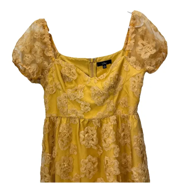 Lulus Notable Elegance Yellow Mesh‎ Floral Bustier Midi Dress Size LARGE Whimsy - Image 6