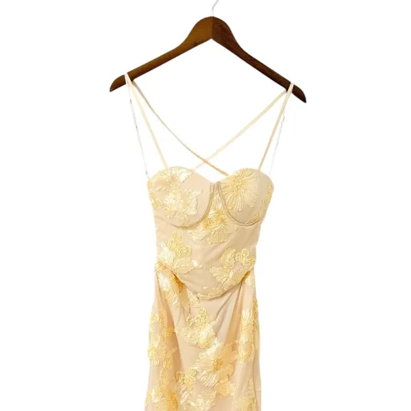 Lulus Nantessa Light Yellow Floral Applique Lace-Up Maxi Dress size XS NWT - Image 6
