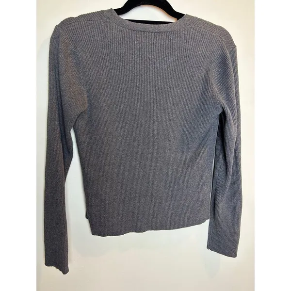 J. Crew Ribbed Stretch Asymmetrical Grey Sweater Large Cardigan - Image 5