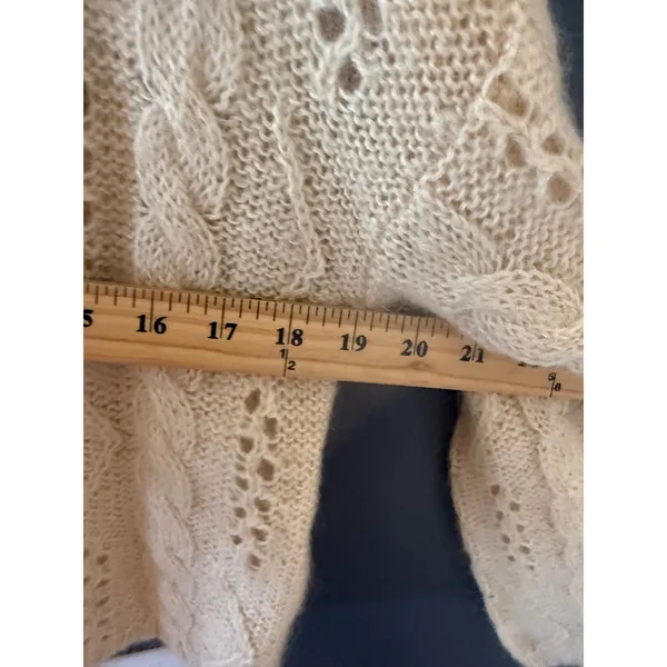 Sostanza Vintage Cream Pointelle Cable Knit Button Cardigan Sweater Cottage‎ - Image 5