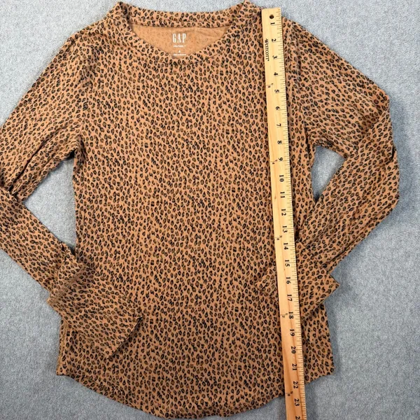 GAP Women's Small Feather T Leopard Print Long Sleeve T-Shirt Crew Neck Brown - Image 6