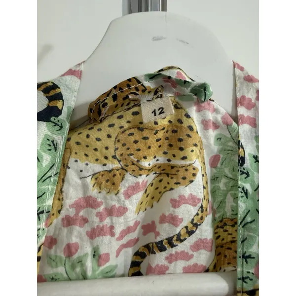 Women’s Cotton Robe Long Kimono Green Cheetah Print Jungle Loungewear Size 12 - Image 8