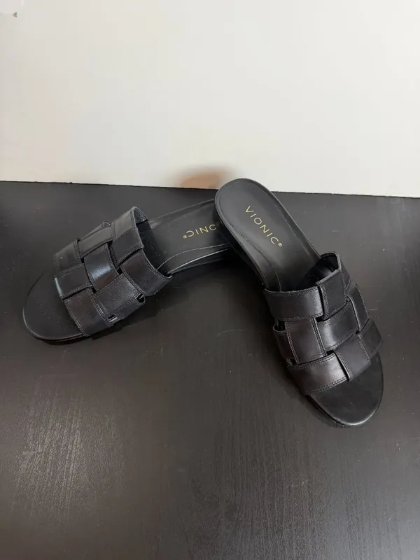 Vionic Glendora Slide Sandals Black Woven Leather Size 9 - Image 2