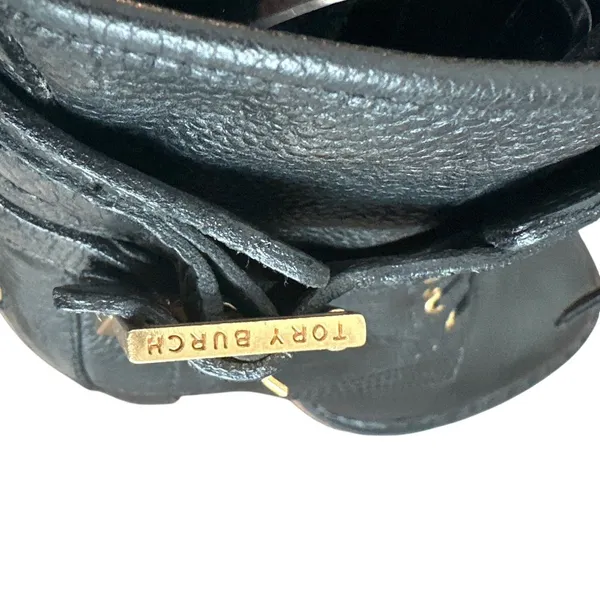 Tory Burch Combat Boots Black Leather Double Buckle Heeled Moto Size 9 - Image 5